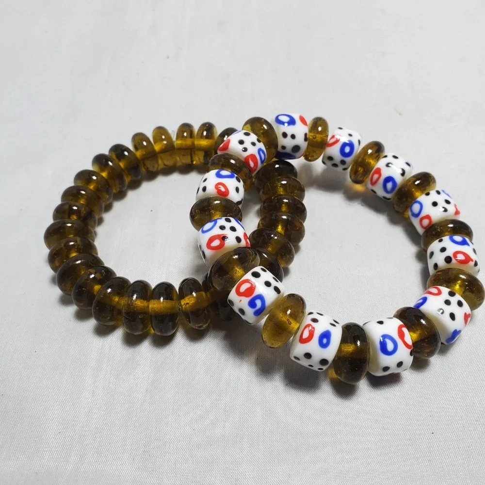 Soft Surroundings 2pc glass beaded multi color Congo stretch bracelet - Picture 3 of 6